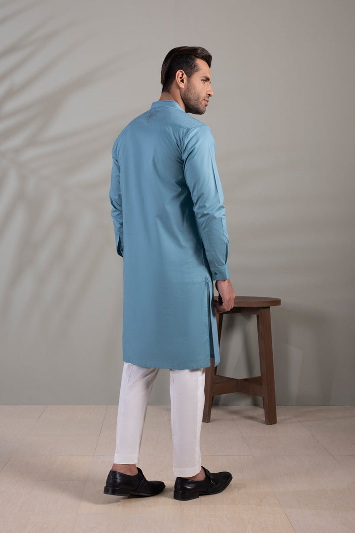 Green Cotton Dobby Kurta Menswear