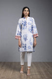 Sapphire - Embroidered Cotton Shirt White & Blue