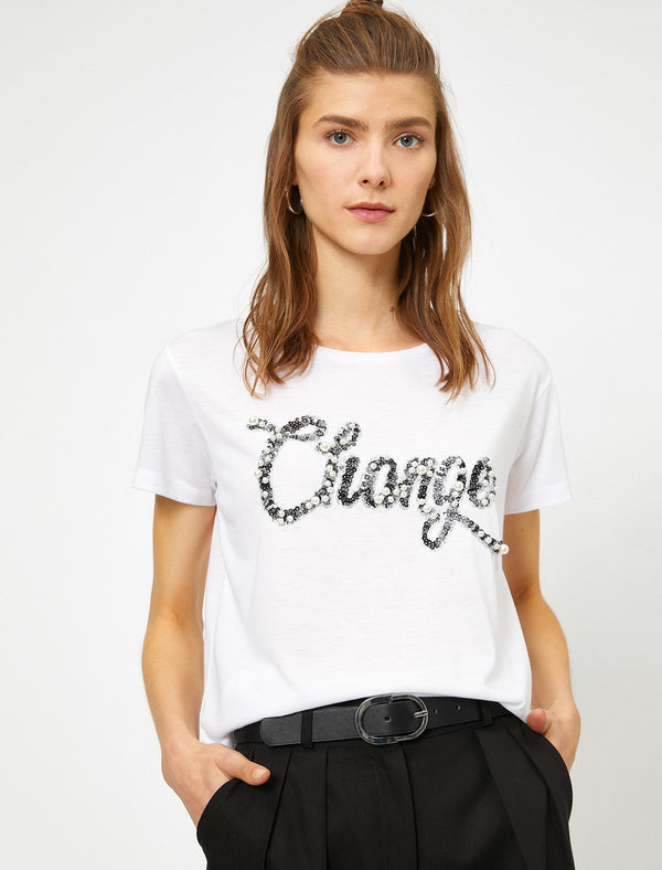 KOTON - WOMEN TSHIRT SS OFF WHITE