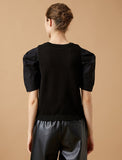 Koton- Short Sleeve Fabric Detailed Knitwear Sweater- Black