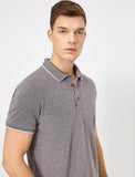 Koton- Polo Collar Striped Slim Fit T-Shirt - Wine