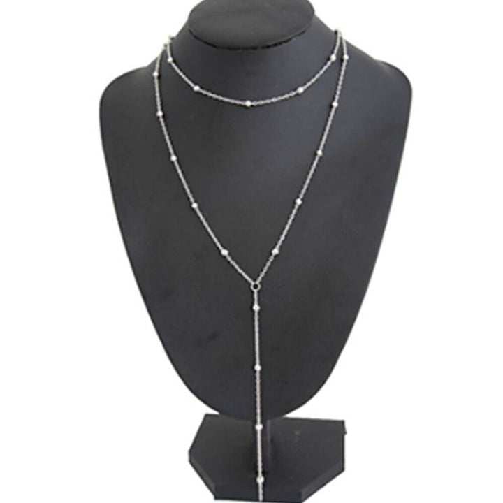 Zardi- Long Chain Beaded Necklace For Women Ladies - Silver - AN128