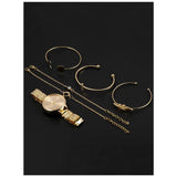 Shein- 1pc Round Pointer Quartz Watch & 5pcs Bracelets