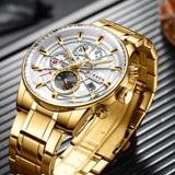 Curren- Chronograph Waterproof Business Japan Quartz Wristwatch For Men- 8362- Gold