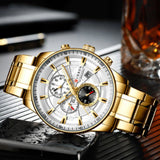 Curren- Chronograph Waterproof Business Japan Quartz Wristwatch For Men- 8362- Gold