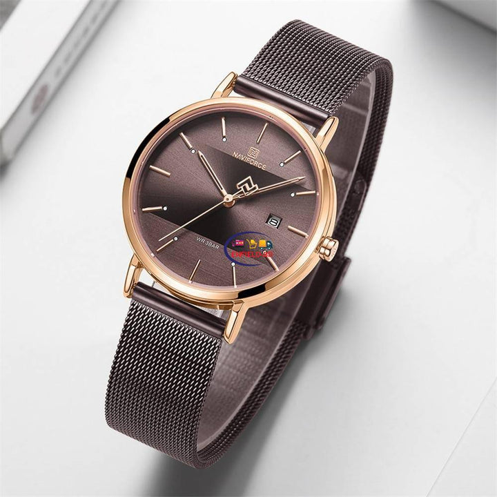 NAVIFORCE- NF3008 Classic Couple Watches Women Men Stainless Steel Mesh Strap Current Japan Quartz Lovers Watch Purple