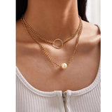 Shein- Layered Chain Necklaces Embellished With Ring And Pearl One Piece by Bagallery Deals priced at #price# | Bagallery Deals
