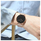 Crrju- 2185 Simple Dial Men Quartz Wrist Watch Waterproof Luxury Steel Man Watches 2021-pink- Black Dial