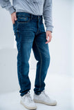 Weave Wardrobe-BOLT Button Fly Straight Denim Jeans - Mid Blue