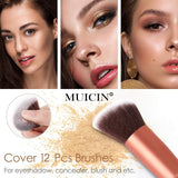 MUICIN - 12 Pieces Rose Gold & Black Complete Eye Brushes Set