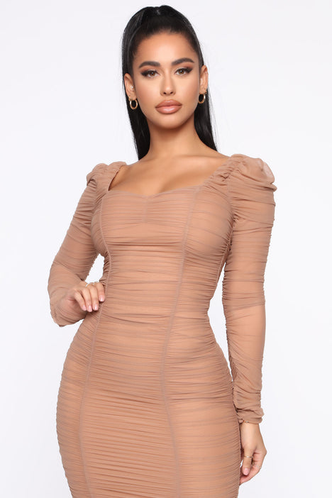 Fashionnova- Did You Mesh Me Ruched Midi Dress