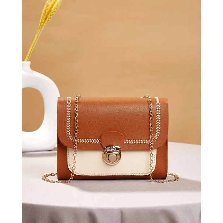 Shein- Stitch Detail Push Lock Flap Chain Bag