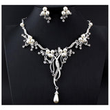 Dama Rusa- Silver White Western Floral Crystal Jewellery Set for Women- TM-ER-19