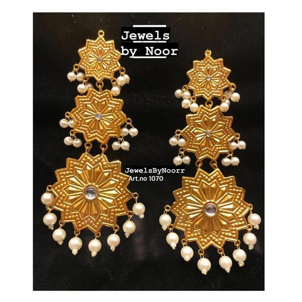 Jewels By Noor- Gold Triple Flower Meenakari Earrings