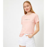 Koton- Letter Printed T-Shirt - Rose