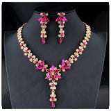 Dama Rusa- Rose Gold & Pink Floral Crystal Jewellery Set for Women- TM-ER-20