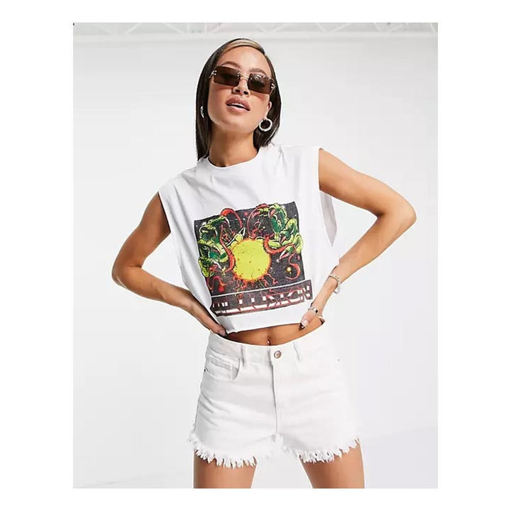 Asos- Collusion Sleeveless Claw Oversized Crop T-Shirt In White