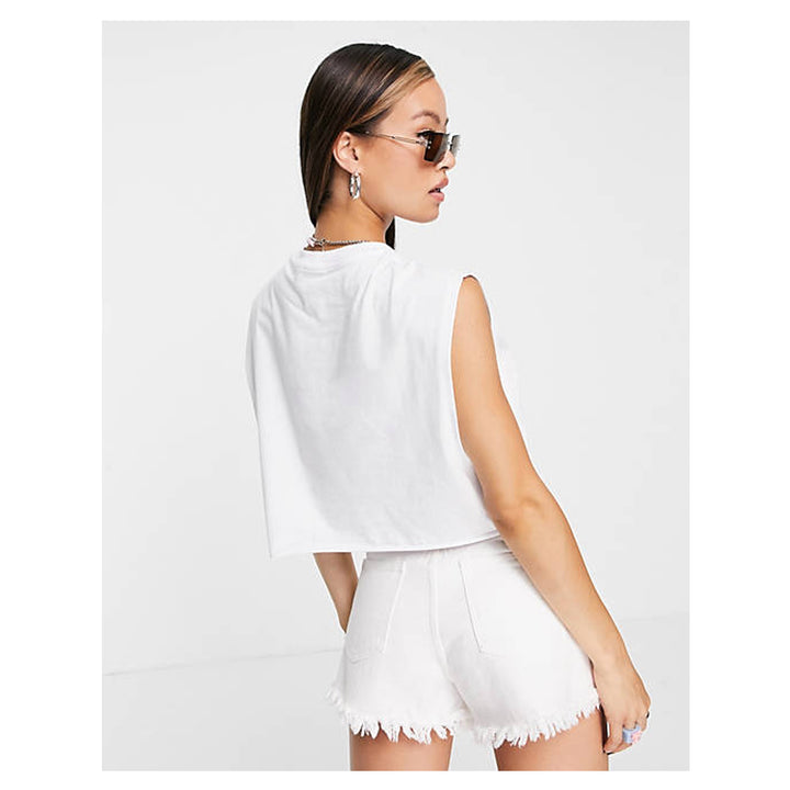 Asos- Collusion Sleeveless Claw Oversized Crop T-Shirt In White