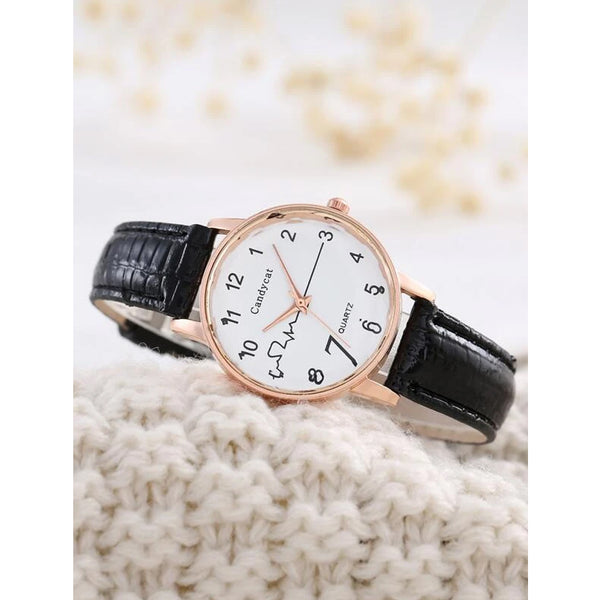 Shein- Round Pointer Quartz Watch- White Dial For Women