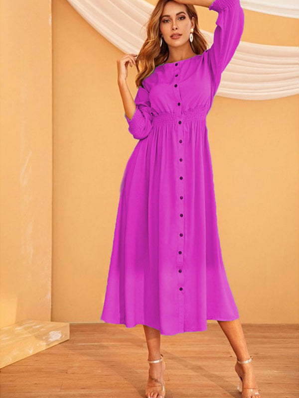 Mardaz- Shirred Button Front Shirt Dress For Women Md5046- Purple