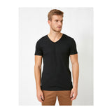 KOTON- Short Sleeve V Neck Basic T-Shirt - Black