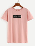 Shein- Letter Print Pink T-Shirt
