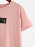 Shein- Letter Print Pink T-Shirt