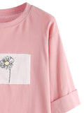 Shein- Rolled Sleeve Daisy Patch High Low T-shirt