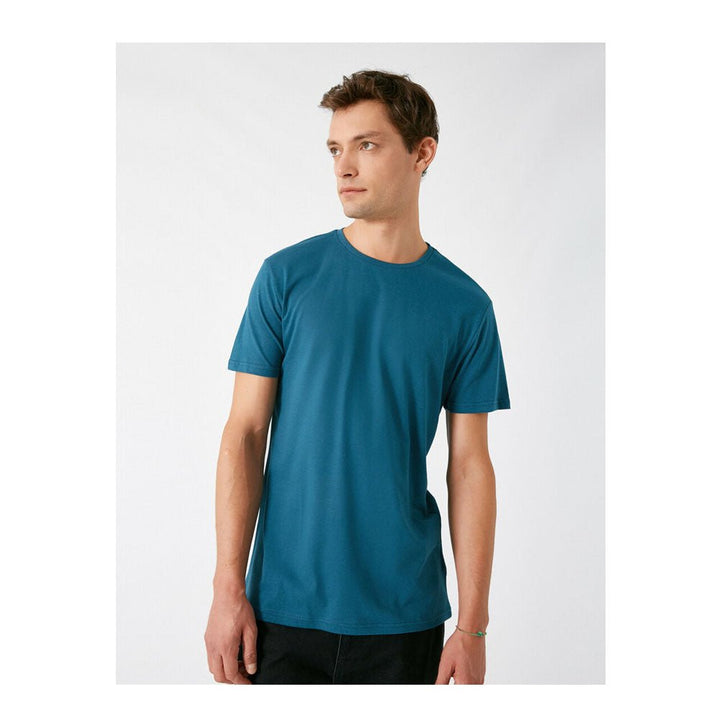 KOTON- Cotton Crew Neck Short Sleeve T-Shirt - Petrol