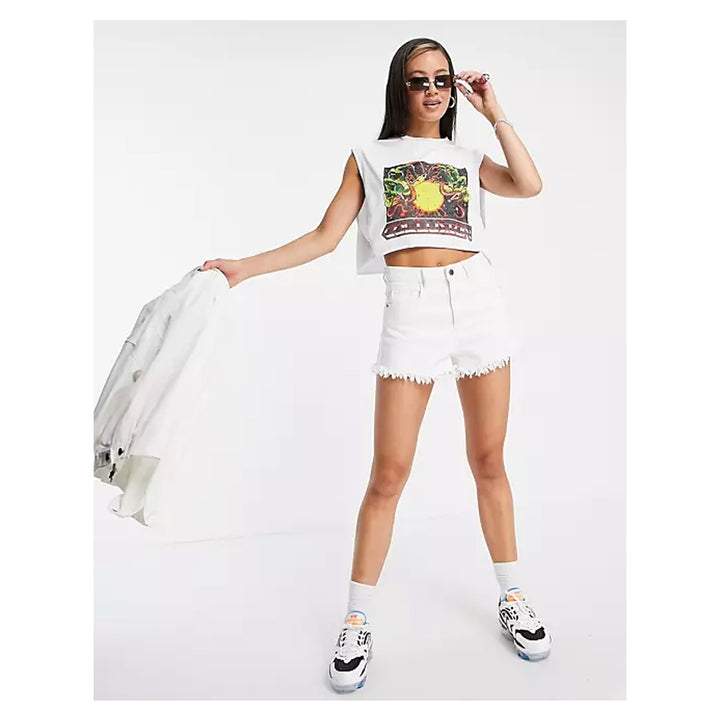 Asos- Collusion Sleeveless Claw Oversized Crop T-Shirt In White