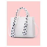 Shein- Twilly Scarf Decor Croc Embossed Satchel Bag- White