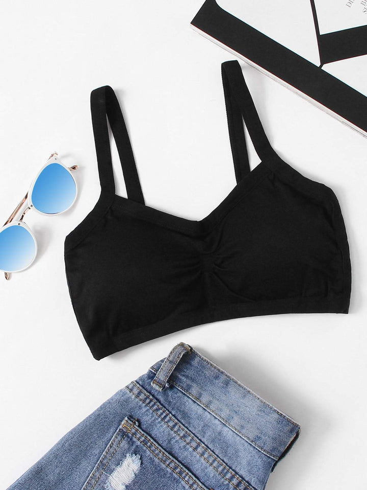 Shein- Ruched Detail Ladder Cut Out Bralette