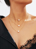 Shein- Faux Pearl Pendant Layered Link Necklace