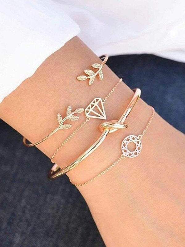 Shein- Twist & Leaf Design Bracelet Set 4pcs