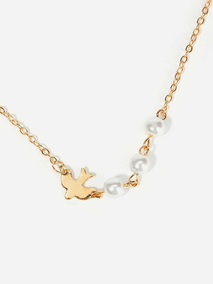 Shein- Faux Pearl & Bird Detail Chain Necklace