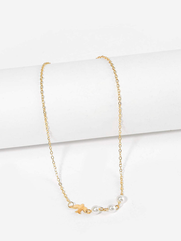 Shein- Faux Pearl & Bird Detail Chain Necklace