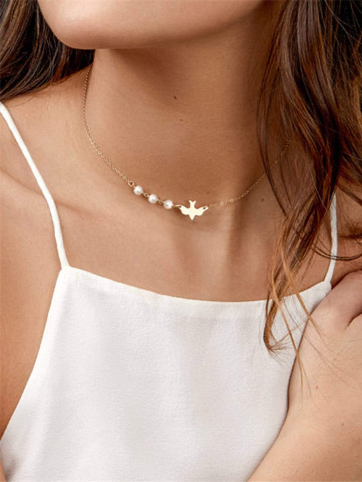 Shein- Faux Pearl & Bird Detail Chain Necklace