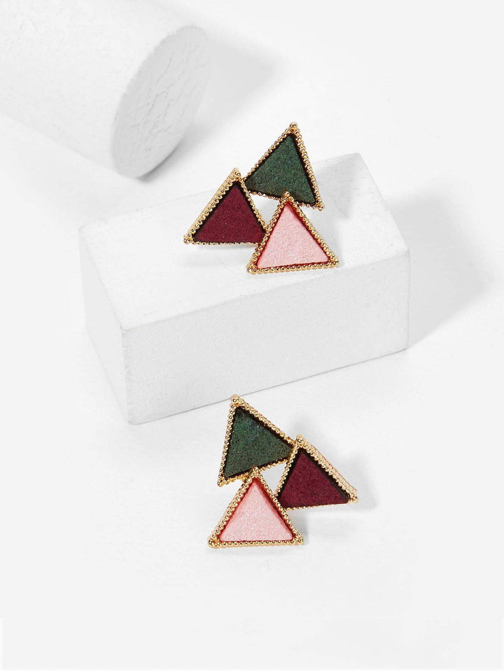 Shein- Color-block Triangle Stud Earrings 1pair