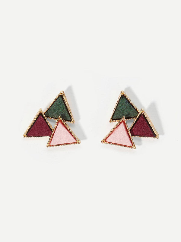 Shein- Color-block Triangle Stud Earrings 1pair