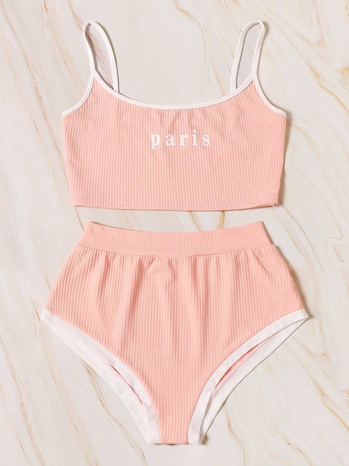 Shein- Letter Graphic Rib Lingerie Set