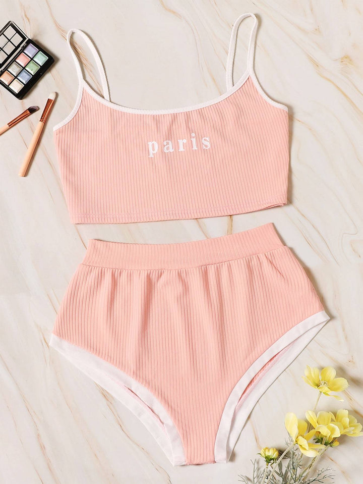 Shein- Letter Graphic Rib Lingerie Set