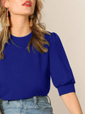 Shein Solid Color Cut Out Back Puff Sleeve Top