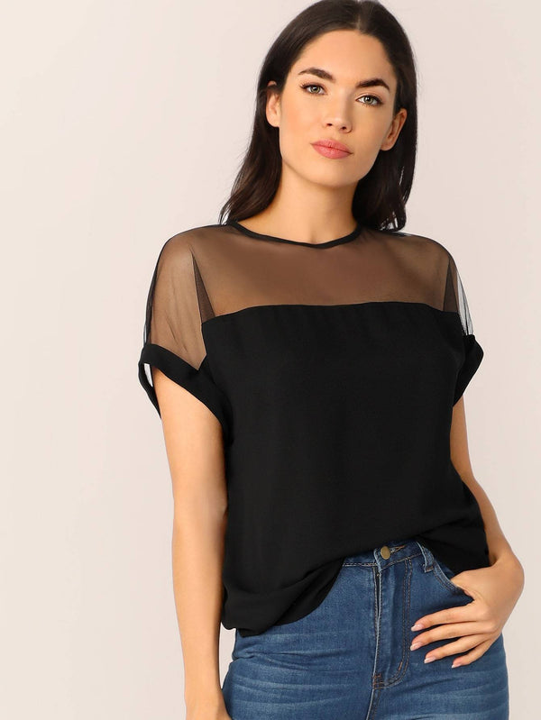 Shein-  Mesh Yoke Tunic Top