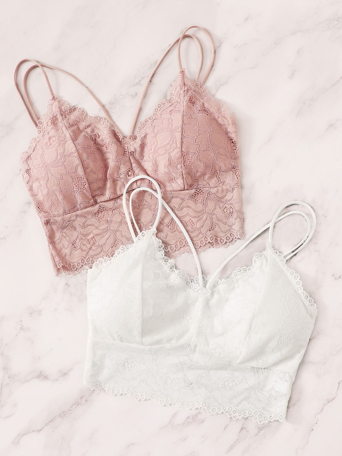Shein- Floral Lace Criss Cross Bra Set 2pack – Bagallery