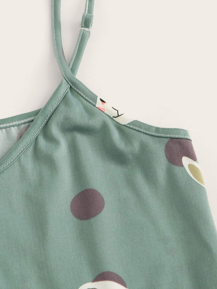 Shein- Rabbit Print Polka Dot Cami PJ Set With Eye Cover