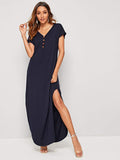 SHEIN- Buttoned Front Curved Hem Tee Dress