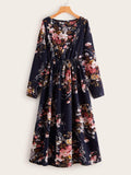 Shein- Floral Print Shirred Waist Dress