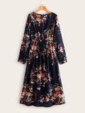 Shein- Floral Print Shirred Waist Dress