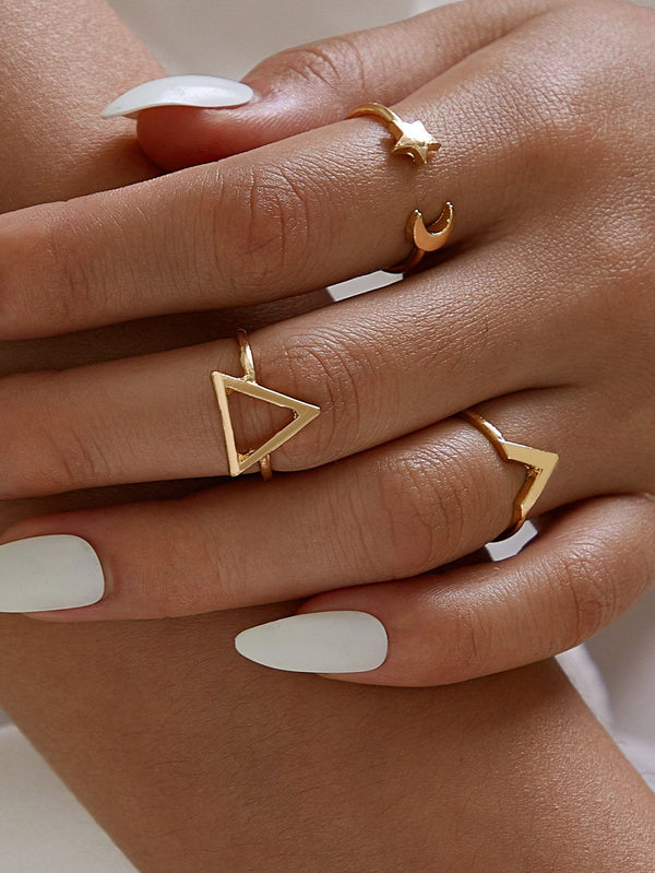 Shein- Geometric Star & Moon Ring Set 3pcs