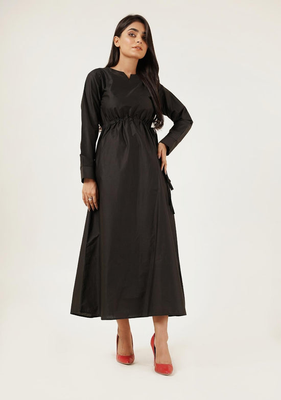 Nine90nine - Notch Collar Maxi Dress - black